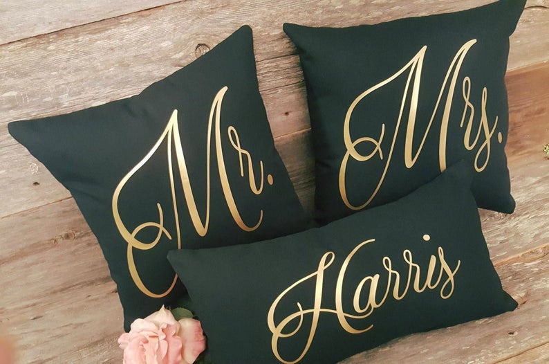 Mr. and Mrs. Disney Font Canvas Pillows or Pillow Covers - Home Throw -  Seven Miles Per Second